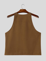Men's American High-Street Metal Chain Strap Deep U-Neck Textured Tank SKUL72421