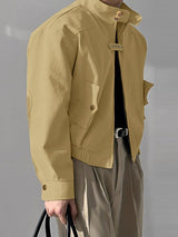 Men's Strap Patchwork Stand Collar Long Sleeve Jacket SKUL41074