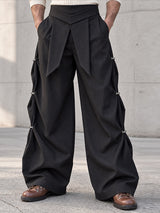 [Pre-order] Men's Avant-Garde Deconstructed Stage Runway Metal Buckle Ruched Front Flap Wide-Leg Pant SKUL89089