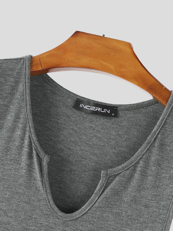Mens Solid Color Slim Fit V-Neck Tank SKUL20283
