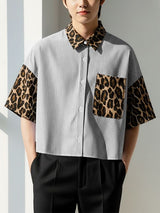 Men's Leopard Patchwork Stripe Short Sleeve Shirt SKUL47624