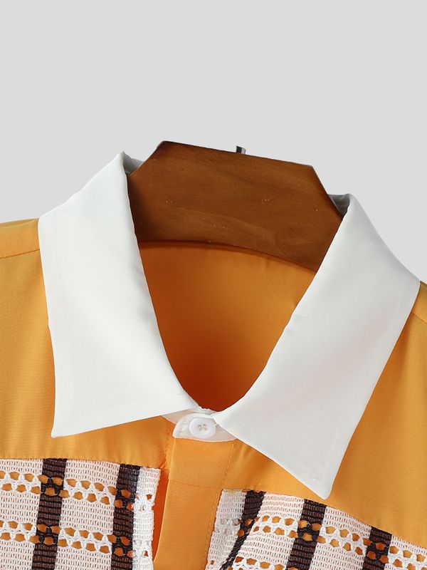 Men's Contrast Patchwork Striped Half Sleeve Shirt SKUL53239