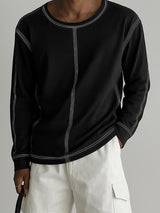 Men's Minimalist Contrast Loose Long Sleeve T-Shirt SKUL30786
