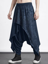 Men's Avant-Garde Dark Aesthetic Deconstructed Layered Jacquard Drop-Crotch Pant SKUL69617