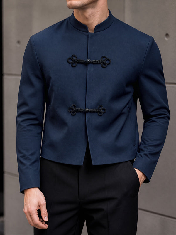 [Pre-order] Men's Neo-Chinese Chic Evening Gala Braided Frog Button Mandarin Collar Cropped Blazer SKUL89014