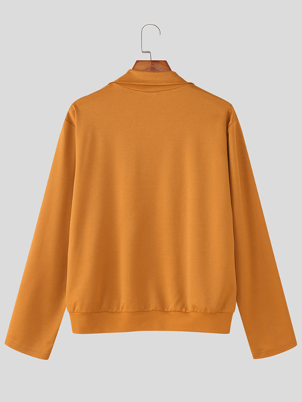 Men's Solid Color Textured Double Zipper Long Sleeve Cardigan SKUL25965