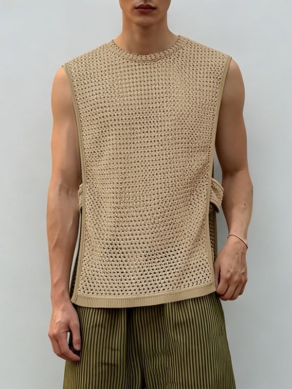 Men's Avant-Garde Hollow Out Crochet Knit Tank SKUL55434
