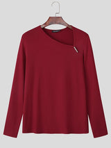 Men's Asymmetric Shoulder Design Textured Long Sleeve T-shirt SKUL43663