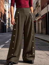 Men's Smart Chic Stage Runway Multi-Button Slit Pleat Wide-Leg Pant SKUL84759