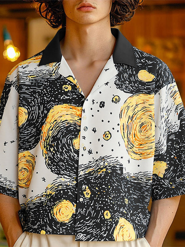 Men's Starry Print Short Sleeve Shirt SKUL17015
