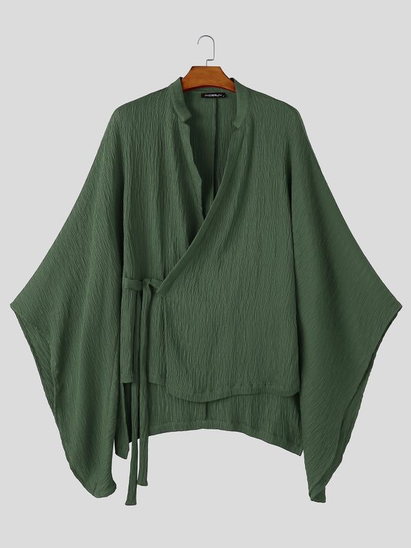 Men's Avant-Garde Early Autumn Cross Wrap Flare Sleeve Shirt SKUL81156