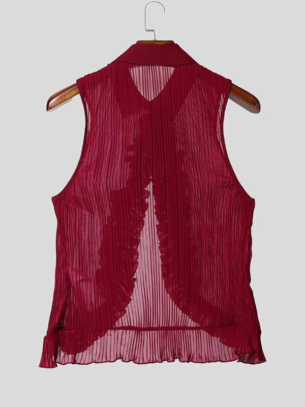Men's Avant-Garde Pleated Ruffle Trim Deep V-Neck Lapel Tank SKUL60600