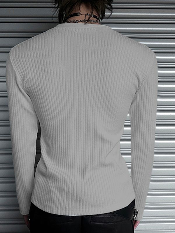 Men's Solid Color Textured Long Sleeve T-Shirt SKUL39984