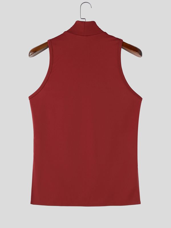 Men's High Street Fashion Mesh Patchwork Multi Zipper Mock Neck High Street Tank SKUL63645