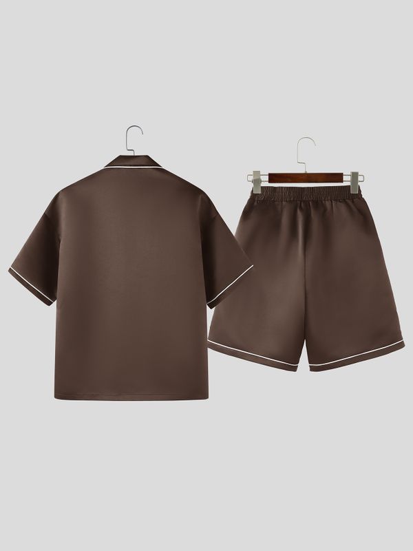 Men's Shiny Contrast Stripe Casual Two Pieces Outfit SKUL53187