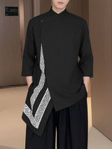 Men's Asymmetric Patchwork Stand Collar 3/4 Length Sleeve Shirt SKUL50560