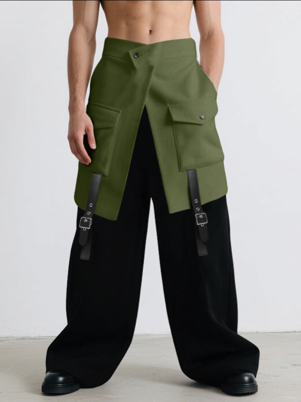 Men's Belt Patchwork Colorblock Layered Casual Pant SKUL31929