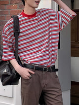 Men's Striped Contrast Color Short Sleeve T-shirt SKUL46065