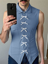 Men's Bow Patchwork Sleeveless Shirt SKUL20276