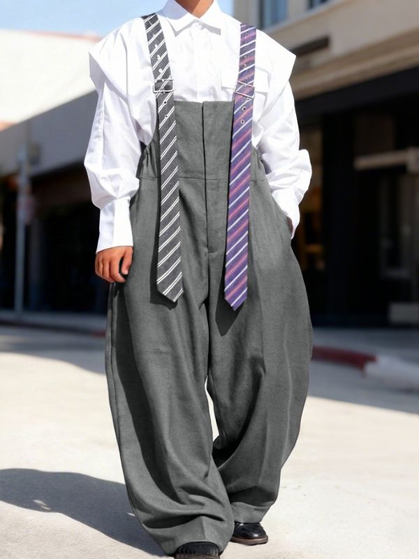 Men's Striped Tie Patchwork Jumpsuit SKUL50133