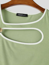 Men's Avant-Garde Genderless Contrast Binding Metal Button Chest Cutout Cropped Fitted Tank SKUL72439