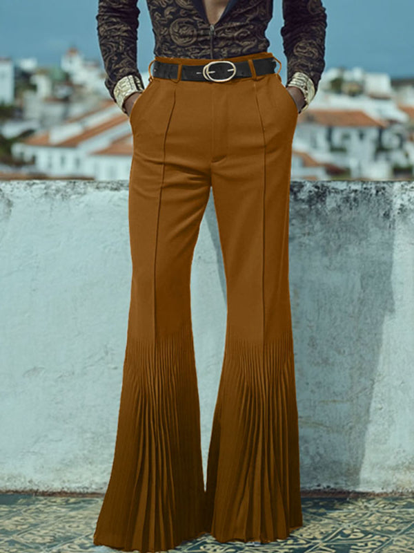 Men's Solid Color Pleated Flared Pant SKUL24742
