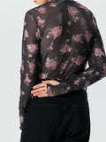 Mens Floral Print Mesh Long Sleeve T-Shirt SKUK27752