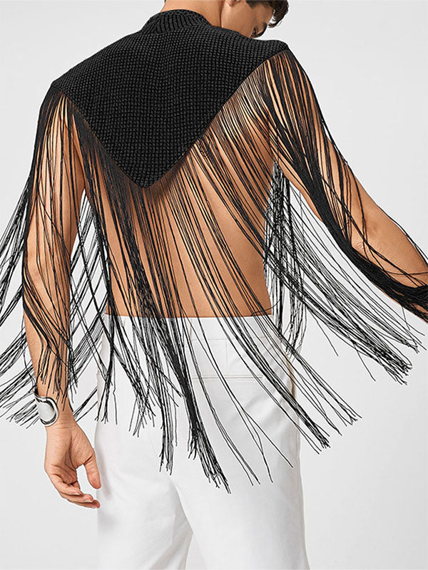 Men's Tassel Patchwork Cropped Cloak SKUL22782