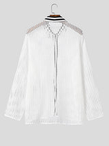 Men's Hollow Mesh Sheer Long Sleeve Shirt SKUL25961