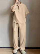 Men's Minimalist Wrinkled Linen-Look Two Pieces Outfit SKUL30685