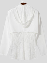 Men's Sheer Lace Patchwork Hooded Long Sleeve Blazer SKUL34017