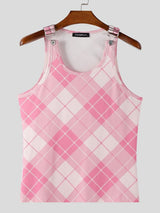 Men's Plaid Contrast Color Casual Tank SKUL42246