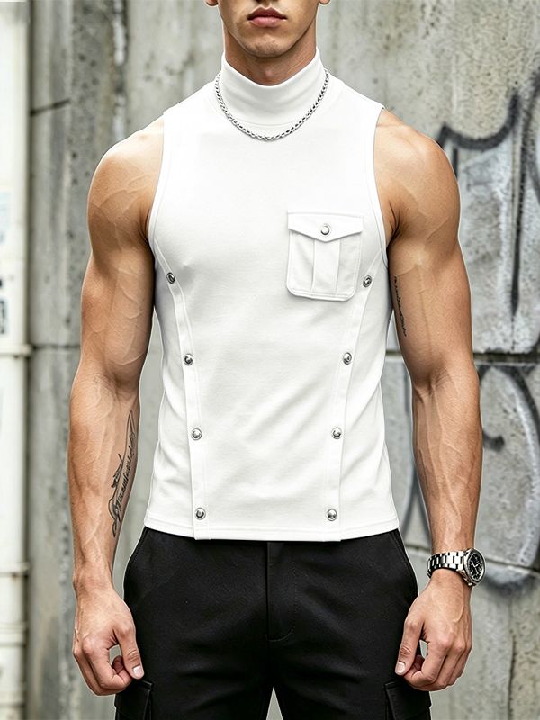Men's Avant-Garde Asymmetrical Studded Wrap Tank SKUL63843