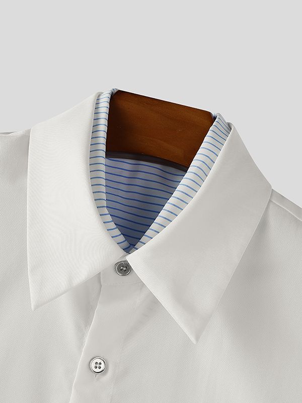 Men's Faux Two Piece Striped Color Block Short Sleeve Shirt SKUL36346