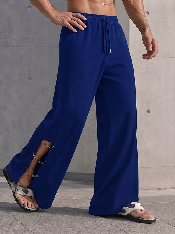 Men's Urban Streetwear City Walk Side Cutout Chain Drawstring Baggy Pant SKUL85216