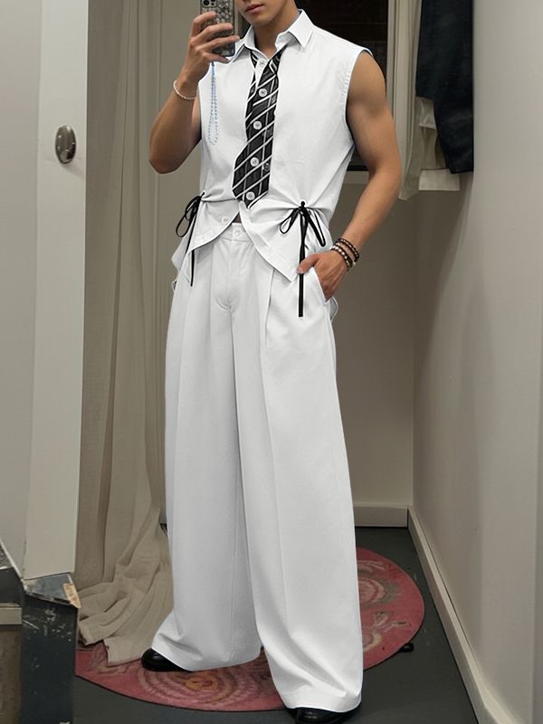 Men's Tie Print Sleeveless Two Pieces Outfit SKUL37678