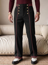 Men's Avant-Garde Victorian Double-Breasted High-Waist Contrast Tailored Pant SKUL77991