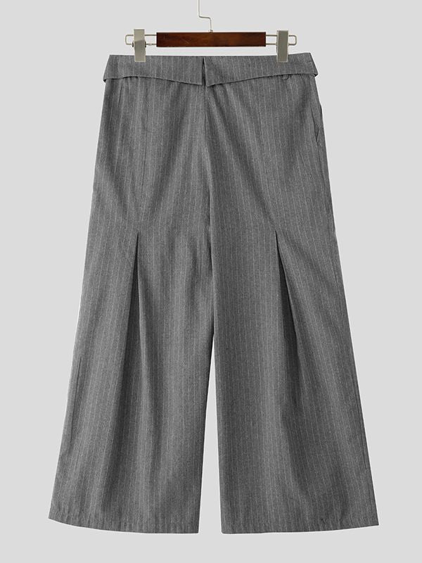 Men's Striped Embroidered Wide Leg High Waist Pant SKUL31995