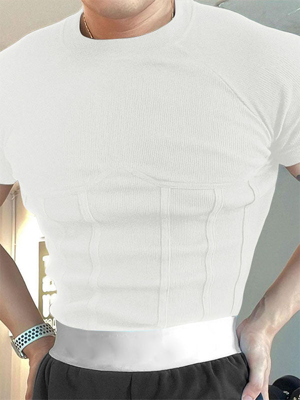 Mens Solid Color Knit Crew Neck Short Sleeve T-Shirt SKUL15154