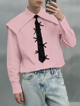 Men's Bow Tie Turn Down Collar Long Sleeve Shirt SKUL42545