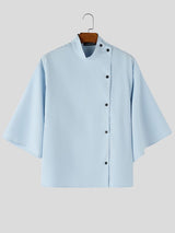 Men's Asymmetrical Side-Fastening High-Collar Boxy Shirt SKUL60115