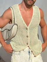 Mens Sheer Mesh Hollow-Out Casual Waistcoat SKUL17905