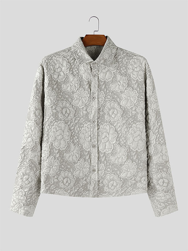 Men's Solid Color Jacquard Long Sleeve Shirt SKUL27288