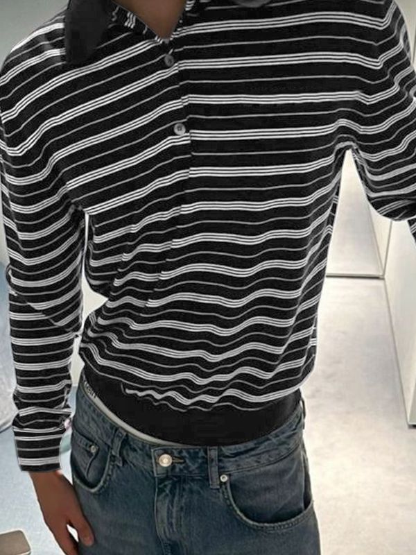 Men's Striped Turn Down Collar Long Sleeve Shirt SKUL50887