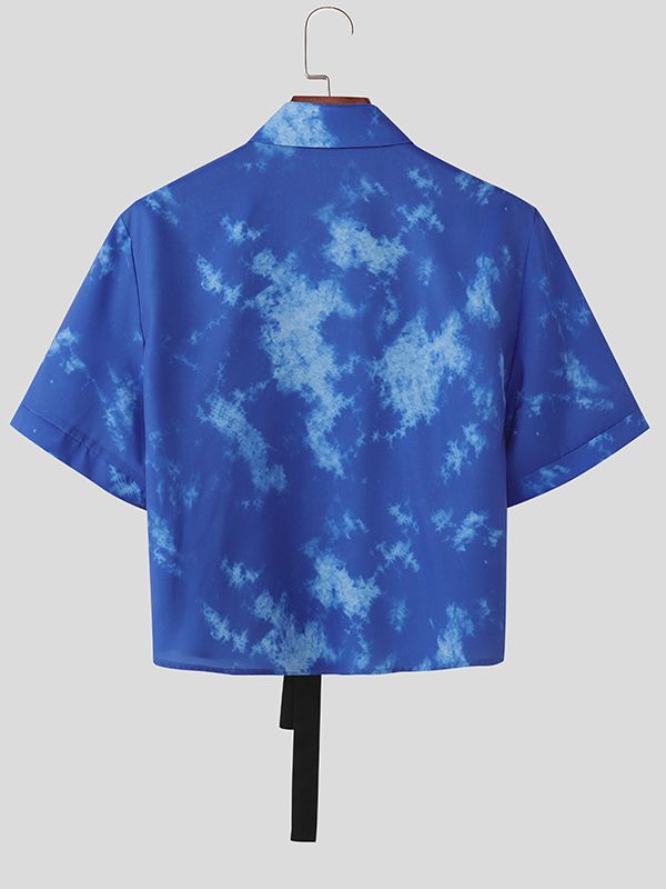 Men's Tie-Dye 3D Floral Design Short Sleeve Shirt SKUL55613