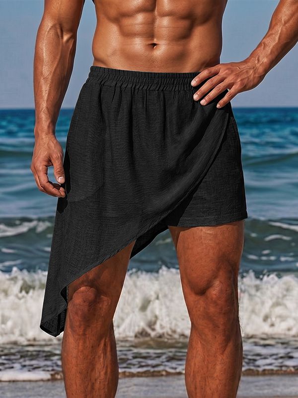 Men's Avant-Garde Deconstructed Asymmetric Drape Overlay Resort Beach Short SKUL71312