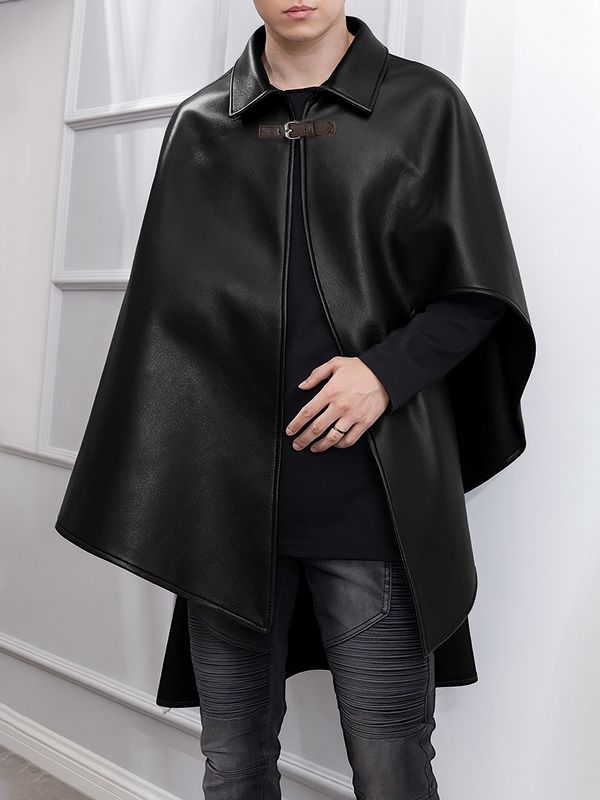 Men's Faux Leather Casual Cloak SKUL30450