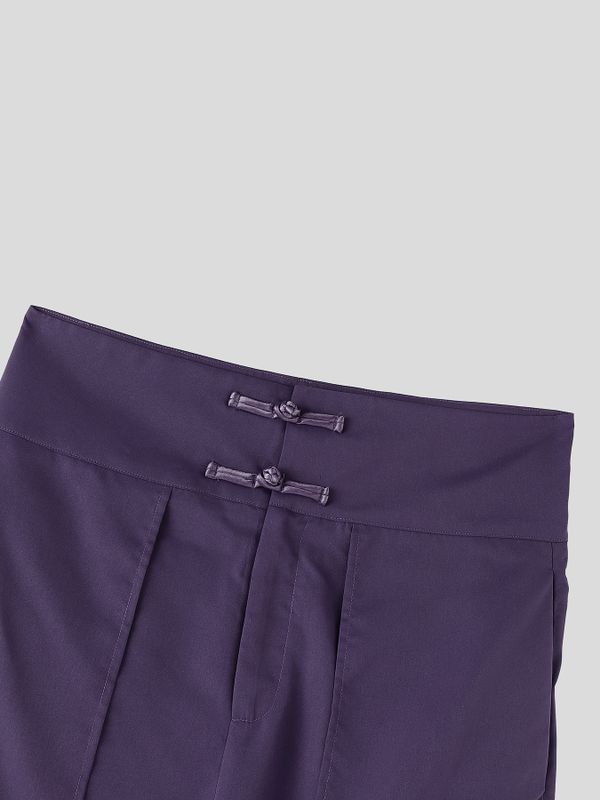 Men's Panel Patchwork Frog Button Wide Leg High Waist Pant SKUL59497