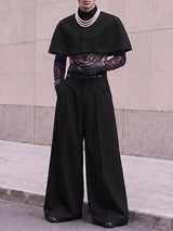 Men's Avant-Garde Deconstructed Stage Runway Stand Collar Cropped Capelet Wide-Leg Two Pieces Outfit SKUL85213