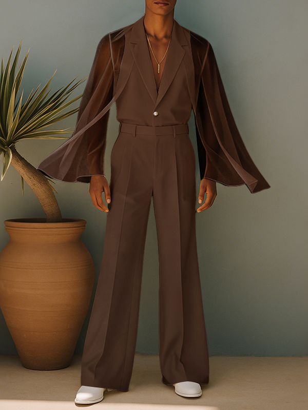 Men's Chiffon Sheer Patchwork Two Pieces Outfit SKUL36607